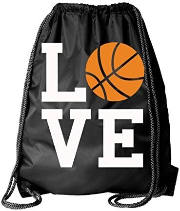 Black Basketball Square Love Drawstring DuroCord Bag (Black/White/Orange)