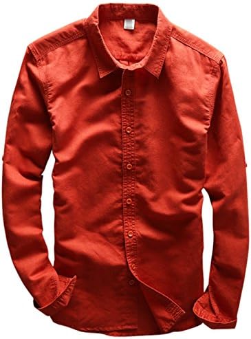 Qiuse Men's Basic Square-Collar Rolled Sleeve Dress Shirt 7-colors (Medium, Red)
