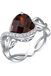 4.00 Carats Garnet Ring Sterling Silver Heart Shape Swirl Design Sizes 5 to 9