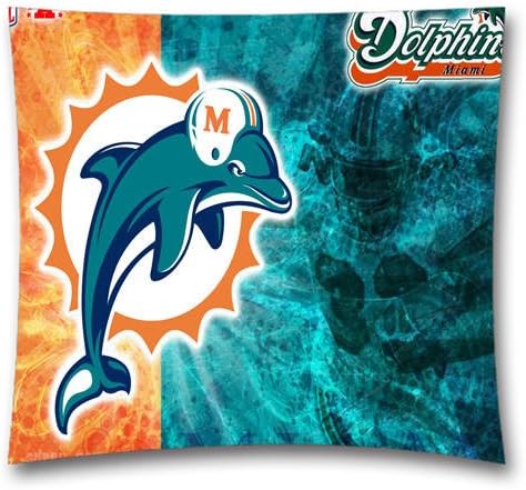 NFL Throw Pillow Cushion Covers, Miami Dolphins Square Decorative Throw Pillowcases, Pure Cotton, Bedding, Sofa, Couch, Size: 18x18 inches (45x45 cm) Ball Game Theme 2319