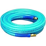 Amflo 12-50E Blue 300 PSI Polyurethane Air Hose 1/4" x 50' With 1/4" MNPT Swivel Ends And Bend Restrictor Fittings