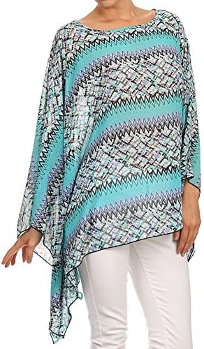 Modern Kiwi Day Dreamer Printed Chiffon Poncho Caftan Tunic Aqua One Size