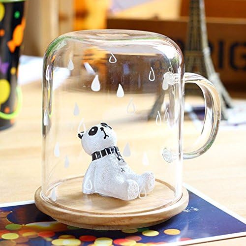 Keabby Cute animal Cup Personal Glass Coffee Mug Office Cup Milk Cup Tea cup 301-400mLwith Wood Cover--Best gift!! (Panda)