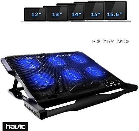 Jvice HV-K6 15.6"-17" Laptop Cooling Pad Cooler Laptop Stand - Four Quiet 110mm Fans at 1,000RPM, Ultra-portable and Light Weight (6Fans)