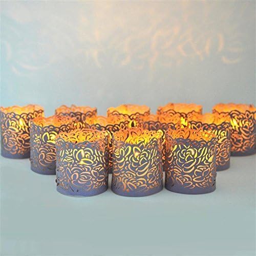 Shine-Co 1900 Flameless Tea Light Battery Powered Romantic Flickering LED Candles Set 12 Cool White Lighting Votive Style - Fake Candles With Light Wraps Included
