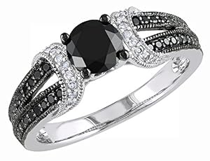 Black and White Diamond Ring 1.0 Carat (ctw) in 10k White Gold, Size 6.5
