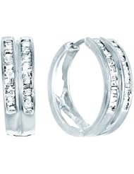 10K White Gold 0.53cttw Ever Dear Invisible Set Baguette Diamond Hoop Earrings