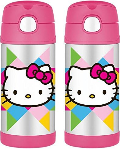 Thermos 12 Ounce Funtainer Cold Drink Bottle; Hello Kitty with Blue Overalls