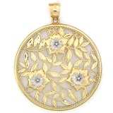 10K SOLID TWO-TONE GOLD FANCY FLOWER PENDANT JEWELRY