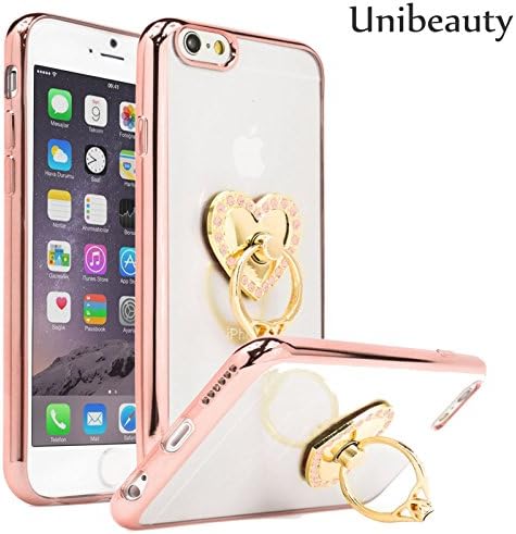 iPhone 6 Plus/6s Plus Case, Unibeauty Slim Fit Shockproof Soft TPU Bumper Case with 360 Degree Rotating Bling Heart Shaped Ring Holder Kickstand for Apple iPhone 6 Plus/6s Plus, Rosegold