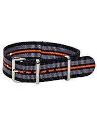 20mm Classic SS Striped Black / Grey / Orange Easily Interchangeable Nylon Military Replacement Watch Band Strap - Fits All Watches!!!