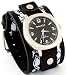 Nemesis #WMS501K Men's Premium Wide Leather Tattoo Imprinted Cuff Band Watch