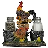 Rooster and Family Glass Salt and Pepper Shaker Set Figurine for Decorative Farm & Rustic Country Kitchen Decor Hen, Chicken & Chicks Sculptures and Gifts for Farmers