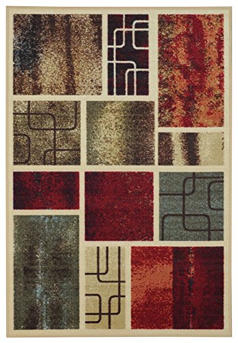 Anti-Bacterial Rubber Back AREA RUGS Non-Skid/Slip 3x5 Floor Rug | Contemporary Frame Boxes Indoor/Outdoor Thin Low Profile Living Room Kitchen Hallways Home Decorative Traditional Rug