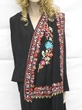 SHAWLS / SCARF -CASHMERE PASHMINA WRAP WITH ALL OVER CREWEL EMBROIDERY