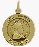 14 Karat Yellow Gold St. Charles Religious Medal Medallion with 20 chain