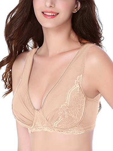 Intimate Portal Women's Anabel Wire Free Back Smoothing Full Coverage Mesh Bra Beige 38C