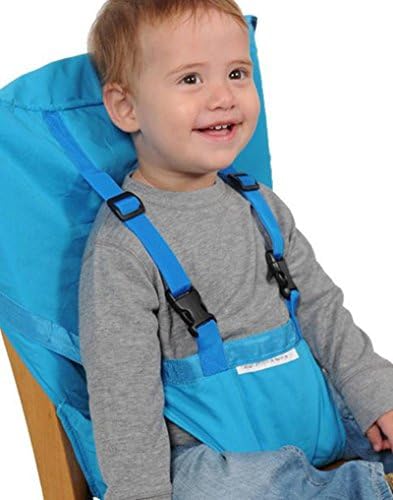 Infant Kids Portable Belt Seat High Chair Safety Travel Soft Going Out 2 Straps ( color Blue )