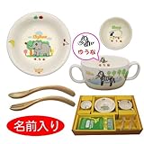 出産祝い(出産祝) ご希望の『名前入り』食器 はじめてのにぎにぎセット こぶり (にぎにぎスプーン＆フォークセット 付き) のし【誕生日御祝】 名入れカラー：男の子用【青文字】