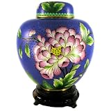Vintage Collectible Pre-Owned Blue Cloisonne Ginger Jar with Floral Motif; 8-1/4