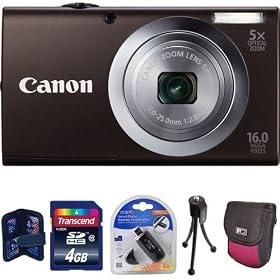 Canon PowerShot A2400 IS Digital Camera (Black) + Transcend 4 GB Class 10 Memory Card, Card Reader, Nice Fitted Case, Table Tripod, Memory Card Wallet.