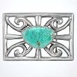 Navajo Tufa Cast Sterling Silver and Turquoise Belt Buckle, #7837