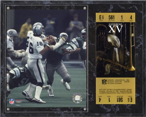 Jim Plunkett Sublimated 12x15 Plaque | Details: Oakland Raiders, Super Bowl XV, with Replica ticket