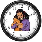 Girl Hugging Teddy Bear Animal Wall Clock by WatchBuddy Timepieces (Black Frame)
