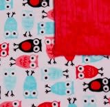 Owl Pattern Minky Fabric Blanket - Warm Cuddle Blankie Perfect Size for Babies Stroller, Nursery or Crib