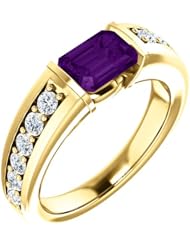 10K Yellow Gold 7.00x5.00mm Emerald Cut Amethyst and Diamond Ring -- LIFETIME WARRANTY