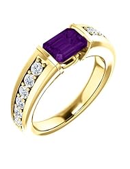 18K Yellow Gold 7.00x5.00mm Emerald Cut Amethyst and Diamond Ring -- LIFETIME WARRANTY