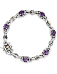 Genuine Sterling Silver & 14K Yellow Gold 4.57Amethyst 7.25In Bracelet 22.3 Grams Of Gold