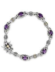 14k Yellow Gold Sterling Silver with 4.57Amethyst 7.25in Bracelet