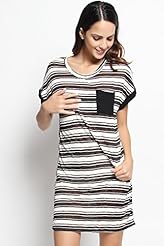 Polyester/Spandex/Knit Dolman Short Sleeves Sheer Striped Print  Shirt  Dress