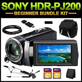 Sony HDR-PJ200 High Definition Handycam Camcorder (Black) Beginner Bundle Kit includes 32GB SD Memory, Carrying Case, Full Size Tripod, HDMI Cable, Card Reader & Card Wallet, Cleaning Kit