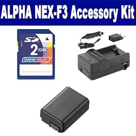 Sony Alpha NEX-F3 Digital Camera Accessory Kit includes: SDNPFW50 Battery, SDM-1530 Charger, KSD2GB Memory Card