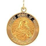14K Yellow Gold Sacred Heart of Mary Medal - 22.00mm