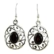 Sterling Silver Garnet Gemstone Dangle-Earrings 1.25 inches