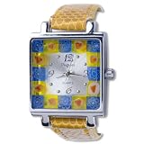 Square Blue And Yellow Flower Encircled Murano Millefiori Watch Wrist