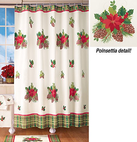 Sale Poinsettia Bathroom Holiday Shower Curtain Cheapest