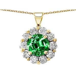 Buy 1.70 cttw 14K Yellow Gold Plated 925 Sterling Silver and Created Round Emerald Pendant - Gold... by Finejewelers