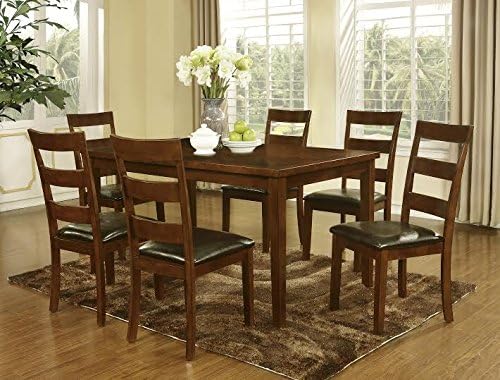 The Room Style 7pc Solid Wood Brown Dining Room Table Dinette Set, Dining Table w/ 6 Chairs