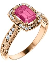 18K Rose Gold 7.00x5.00mm Emerald Cut Pink Tourmaline and Diamond Ring -- LIFETIME WARRANTY