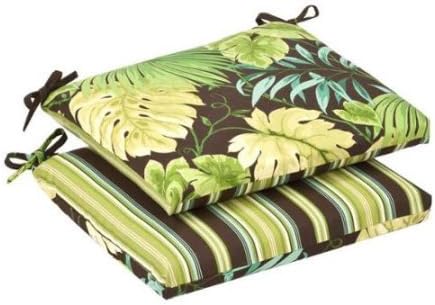 Pillow Perfect Outdoor/ Indoor Tropique|Lyndhurst Green Squared Corners Seat Cushion (Set of 2)
