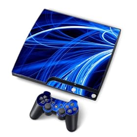 PS3 Slim Blue Energy Digiwrap & 2 Matching Controllers