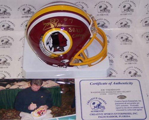 Joe Theismann Autographed/Hand Signed Washington Redskins Mini Helmet with SB XVII Champ Inscription