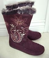 Chocolate Brown Faux Suede Embroidered Boots Women