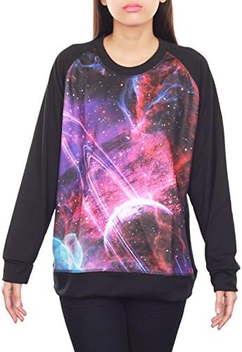 Women's Galaxy Saturn Uranus Nebula Pink Violet Space Sweater Jumper Size S-M