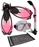 Snorkeling Scuba Dive Mask Fins Dry Snorkel Gear Set Pink SmallMedium Snorkeling Scuba Dive Mask Fins Dry Snorkel Gear Set Pink SmallMedium