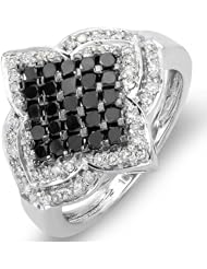 1.10 Carat (ctw) 10k White Gold Black & White Round Diamond Ladies Cocktail Ring 1 CT